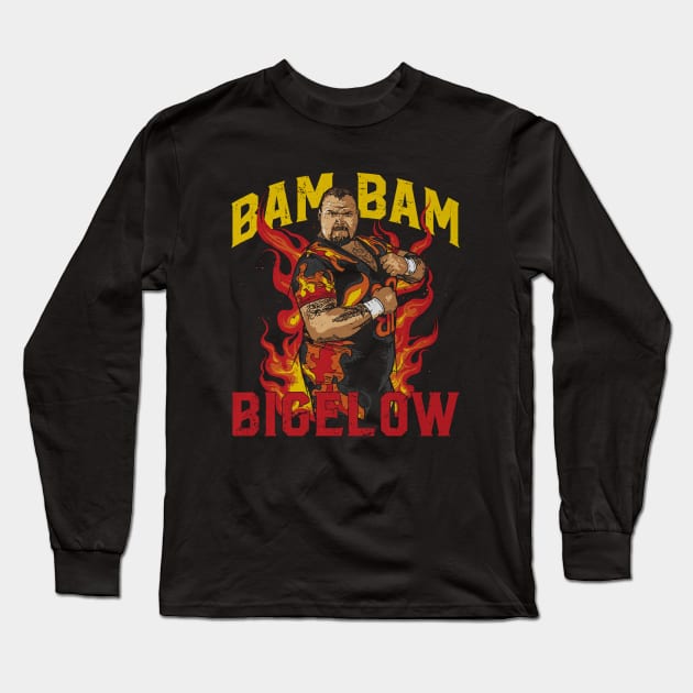 Bam Bam Bigelow Flames Long Sleeve T-Shirt by MunMun_Design